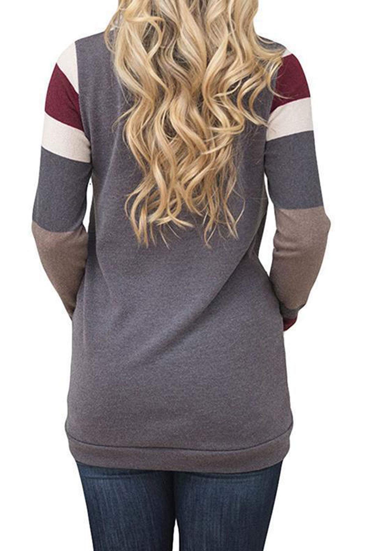 IMIDO Womens U Neck Tops Striped Color Block T-Shirts Casual Pullover Lightweight Long Sleeve Tunic Blouses (S, B-Gray)