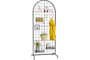 VGMiu Grid Wall Panel Display Stand 2' x 5.1' FT Wire Gird Panels Black Retail Display Racks Movable Floorstanding Grid Wall Heavy Duty with Wheel for Art Craft Photo Display Fair Retail Trade Show