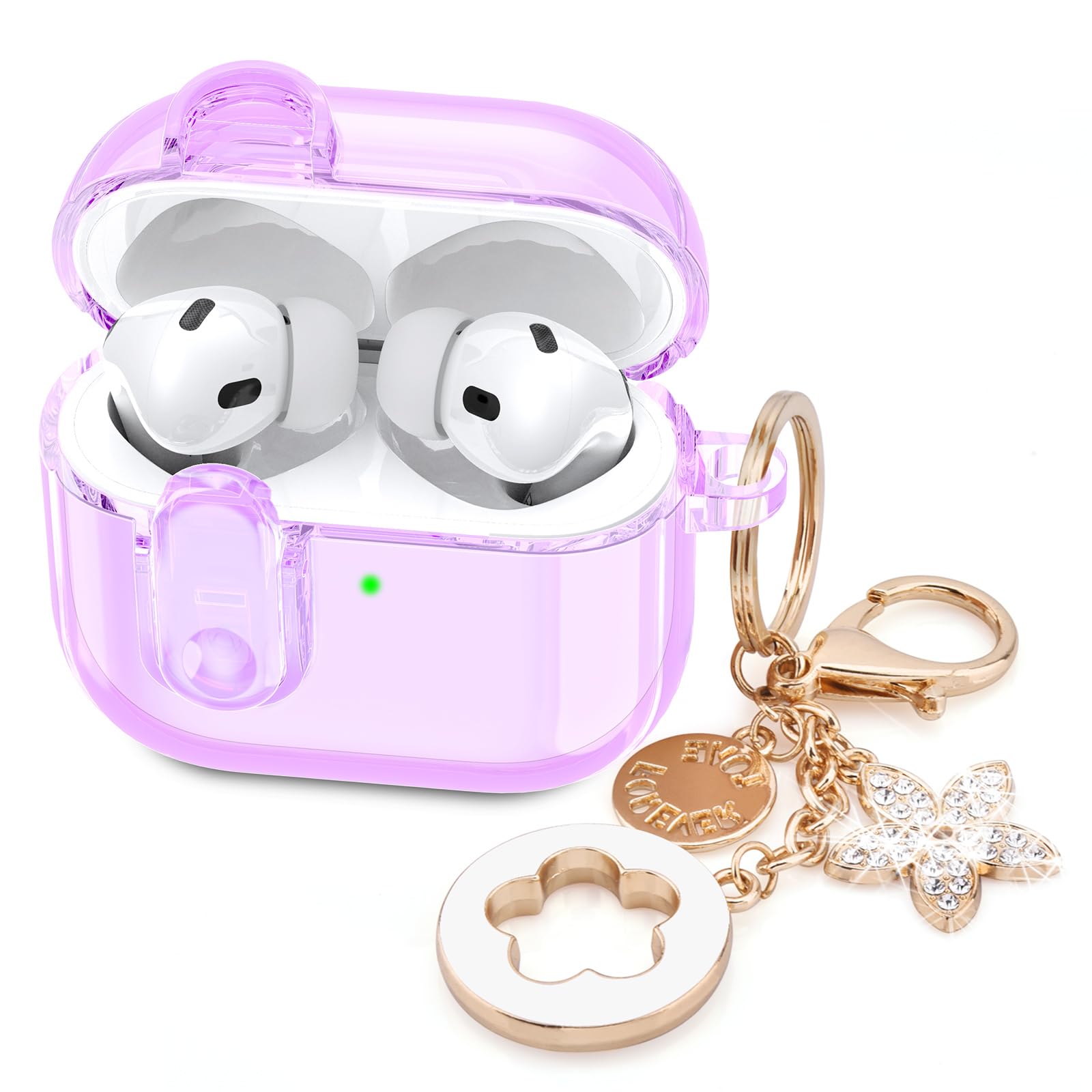 Photo 1 of (with Lock) Clear Case Compatible for Cute Apple Airpods Pro 2 Cases Women, VISOOM TPU Transparency Air pods Pro 1st 2nd Generation Purpl Soft iPods Earbuds Case Bling Keychain for Airpod Pro2/1