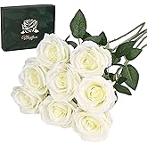 Waipfaru 8 Pcs Fake White Roses Artificial Flowers Bulk, Real Touch Silk Faux Roses with Long Stems for Wedding Bouquet Vase Flower Arrangement Table Centerpieces Home Decor (White)