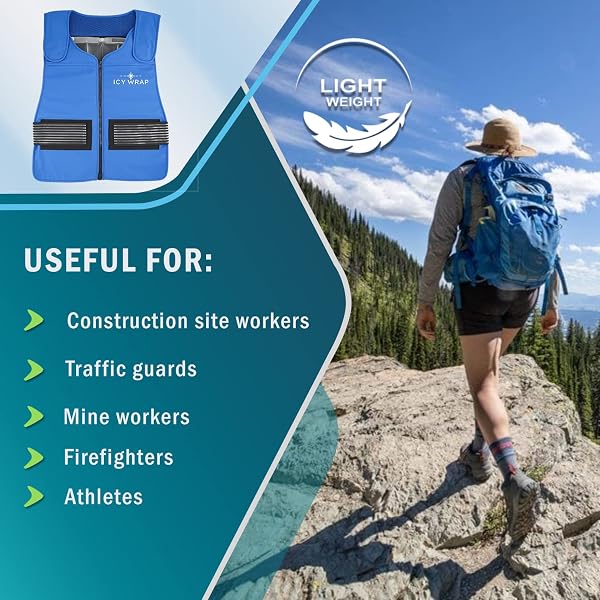 PHASE CHANGE COOLING VEST BY ICY WRAP FOR MEN & WOMEN, HOT WEATHER, ICE REFLECTIVE VEST WITH 30 PCS ICE PACKS, HIGH TECH PHASE CHANGE PCM MATERIAL, STAYS COLD FOR 1 HOUR +.