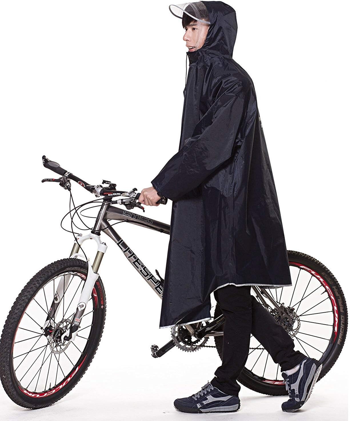 Aoakua 透明なツバ付き ロング レインポンチョ レインコート リュック対応 男女兼用 自転車 バイク 通勤通学 ダークネイビー レインコート ポンチョ 通販 Amazon