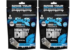 Teaza Herbal Energy Pouches Nicotine Free Dip, Alternative Snuff and Healthy Dip Pouches, Cool Mint Chill (2 Pack) Tobacco Free Chew Premium Crisp Minty Flavor