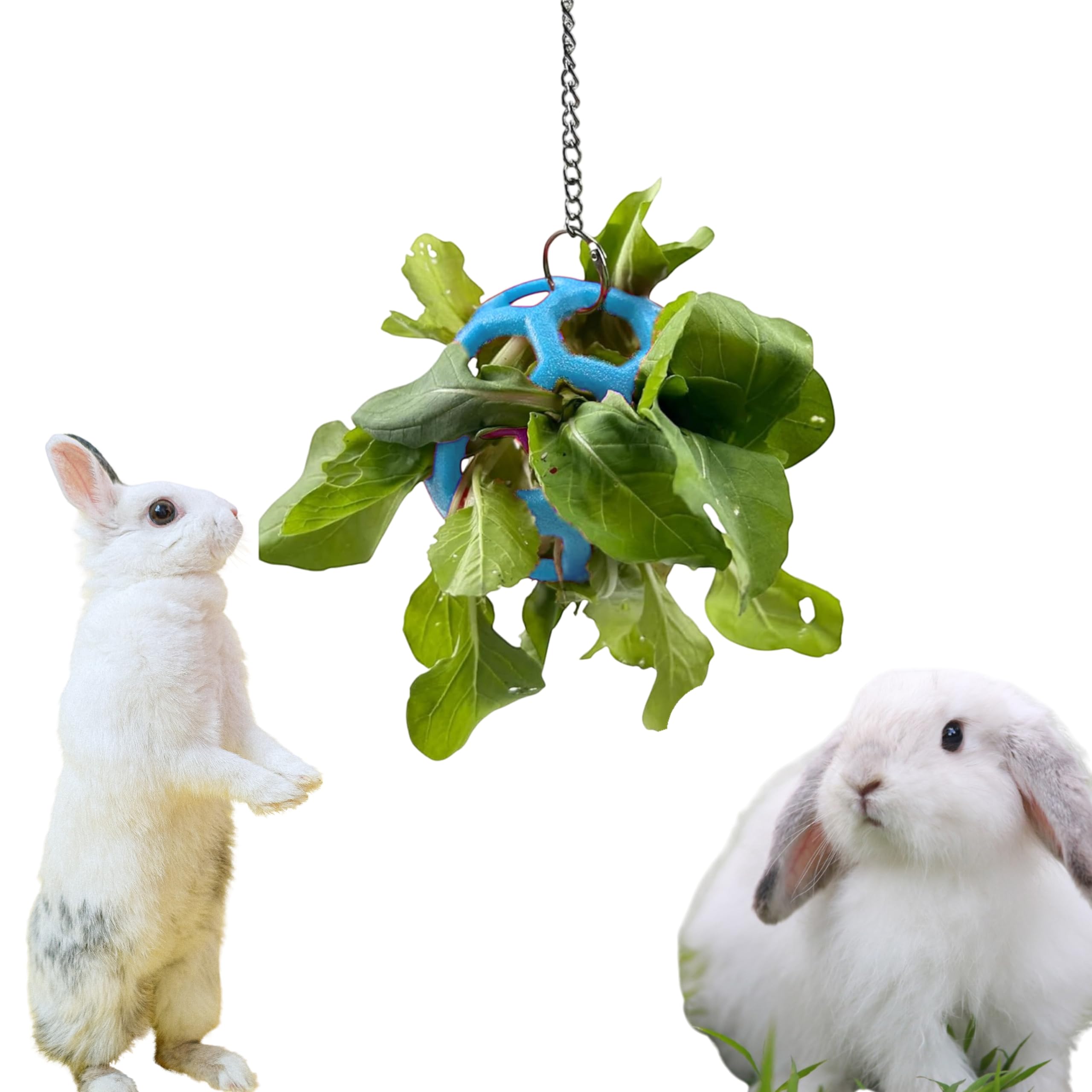 Photo 1 of Rabbit Treat Ball Bunny Enrichment Toys with Stainless Steel Hanger Set, Veggie Feeding Rabbit Ball Toy for Bunny Squirrel Hedgehog Tortoise Guinea Pig Rabbits, Pets Treat Balls Accessories (Blue)