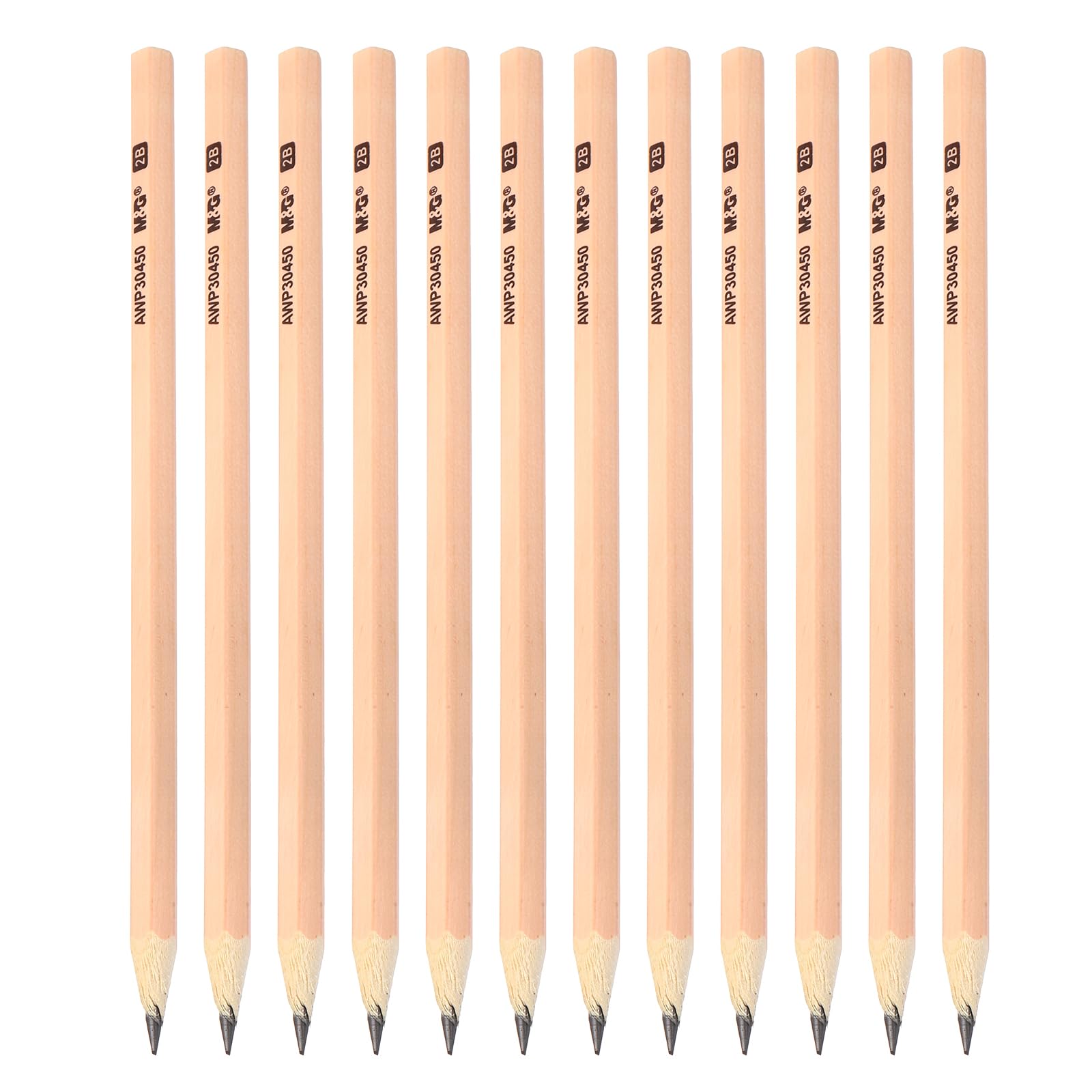 M&G Wooden Hexagonal Pencils, 12 Pcs 2B Pencils Graphite Round Pencils for Classroom Teacher Office Supplies, Wood Color