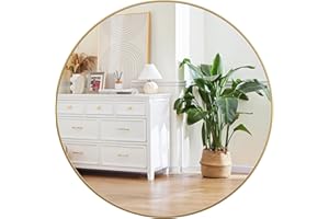 IDEALHOUSE Gold Circle Mirror for Bathroom, 24 inch Circle Mirror, HD Eco-Friendly Round Bathroom Mirror for Over Sink, Matte Gold Metal Framed Wall Mirror for Wall, Vanity, Living Room, Easy to Install