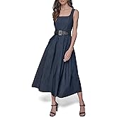 Karl Lagerfeld Womens Belted V Neck Sleeveless Maxi Dress