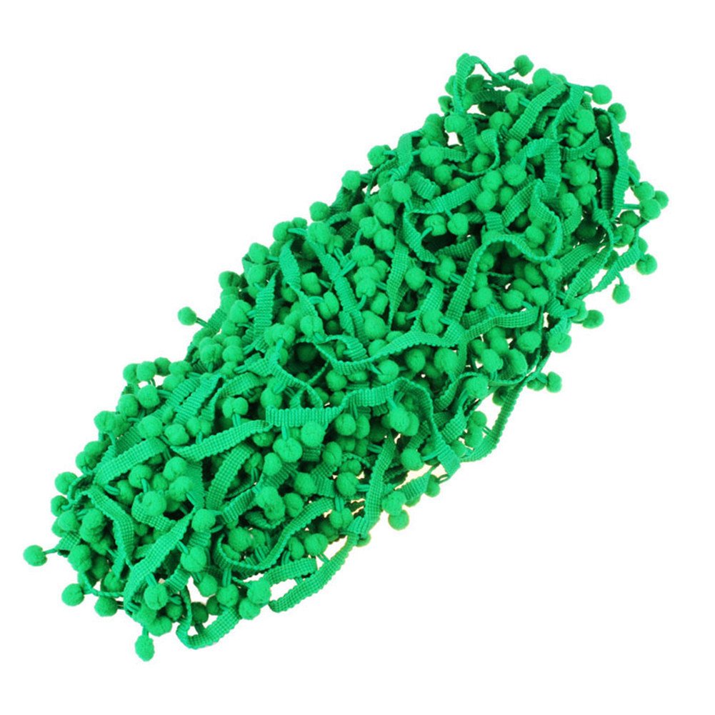 60ft Pom Poms Fringe Ball Trim Sewing Ribbon Embroidered Lace Tassel Applique for Clothing Accessories Pillow Bedding Quilting Crafts Supplies (Green)