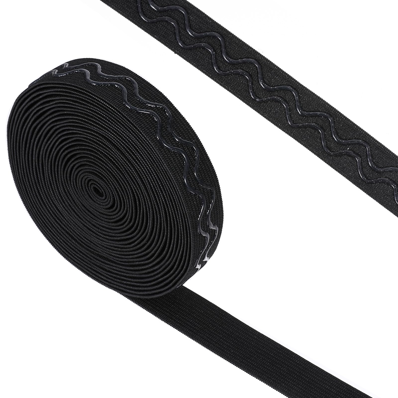 Photo 1 of Jeffdad 5 Yards 20mm Silicone Gripper Tape for Clothing, Wide Non-Slip Elastic Ribbon Wave Non Slip Fabric Silicone Grip Tape Silicone Sewing Gripper Tape Black Elastic Band for Clothes