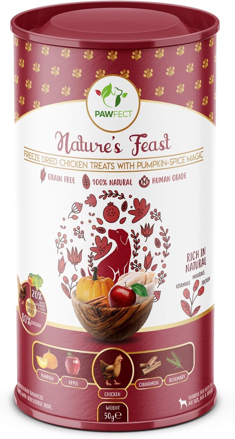 Pawfect Nature's Feast Freeze Dried Chicken Treats for Dogs with Pumpkin Spice Magic, 80% Chicken