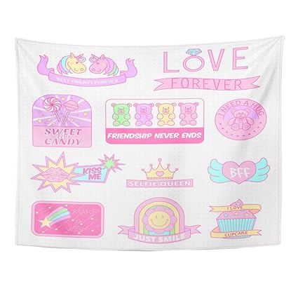 Amazon Com Emvency Tapestry Blue Cute Girly Badges Girl