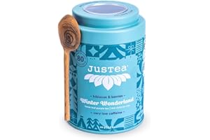 JusTea WINTER WONDERLAND | Loose Leaf Purple Tea | Tin with Hand Carved Tea Spoon | 40+ Cups (2.8oz) | Very Low Caffeine | Award-Winning | Fair Trade | Non-GMO