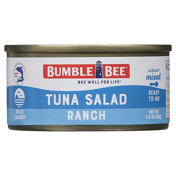 BUMBLE BEE SNACK ON THE RUN RANCH TUNA SALAD WITH CRACKERS KIT, READY TO EAT SPOON INCLUDED WILD CAUGHT TUNA SHELF STABLE & CONVENIENT PROTEIN SNACK- 3.5 OZ