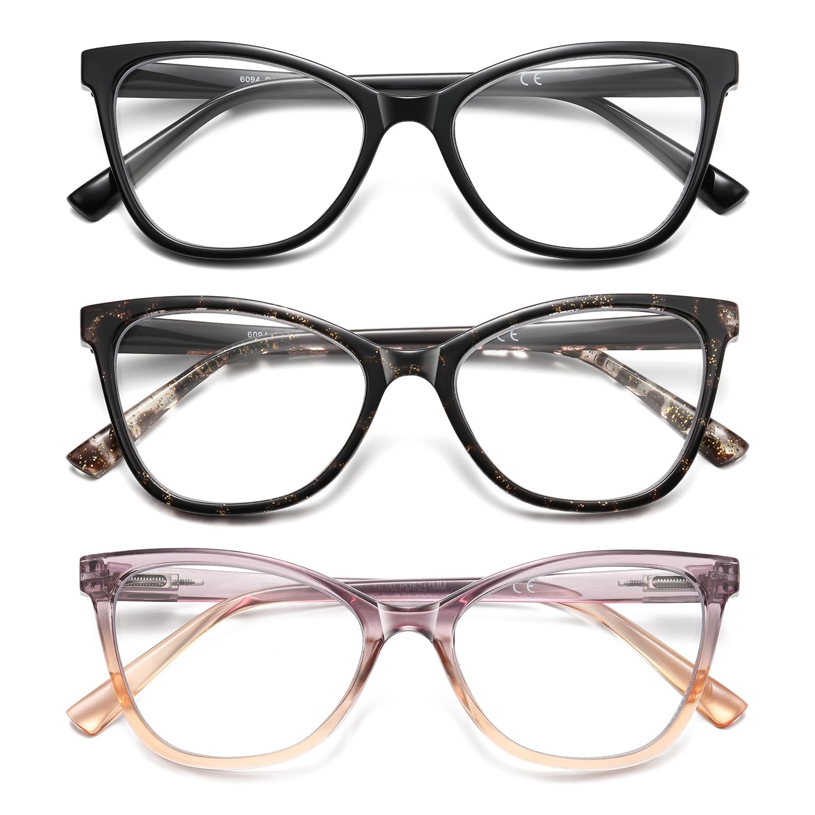 Photo 1 of LKEYE Reading Glasses Women Cat Eye Blue Light Blocking Computer Readers Stylish Spring Hinge Fashion Cute Ladies Small Frame Eyewear LK6094 (3Pack,Black,Demi,Purple,1.0X)