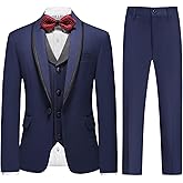 RINFAM Boys Tuxedo Suit Set Slim Fit Sizes 4-18 Blazer Vest Pants 3 Piece Formal Wedding Outfit for Kids