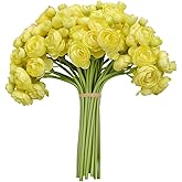 Meldel 32Pcs Ranunculus Artificial Flower Mini Rose, Faux Yellow Ranunculus Flowers for DIY Bouquet, Bulk Fake Peony Wedding Filler Flowers for Centerpieces Arrangements Bridal Shower Decorations