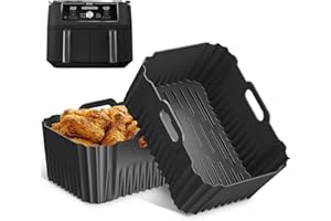 CEGOUT 2PCS Silicone Air Fryer Liners, Reusable Silicone Liners for Ninja DZ401, DZ550, DZ302, Ninja Foodi Dual Air Fryer Accessories Baking Tray for 10 QT Airfryer Baskets