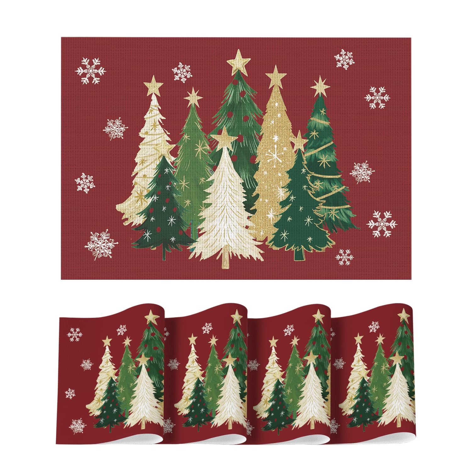 Photo 1 of ***ONLY 2 INCLUDED*2 MISSING*** Mode Red Xmas Trees Vinyl Christmas Placemats Set of 4, 12x18 Inch Washable Plastic Non-Slip Woven Winter Table Mats for Party Kitchen Dining Decor***ONLY 2 INCLUDED*2 MISSING***