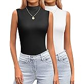 JUSTFASHIONNOW Mock Turtleneck Sleeveless Tops Stretchy Relax Fit Casual 2026 Summer Layer Tank Top