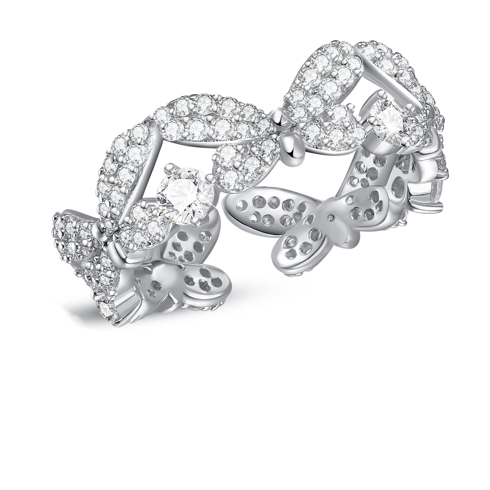 ZIPPICE Silver Butterfly Ring, 104 PCS CZ/925 Sterling Silver Spark Bow Ties & Butterfly Ring, Princess Royal Queen Rings,Opened Adjustable Engagement Promise Statement Ring, Jewelry Gifts For Women