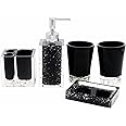 Resin Soap Dish, Soap Dispenser, Toothbrush Holder & Tumbler Bathroom Accessory 5 Piece Set (Black)