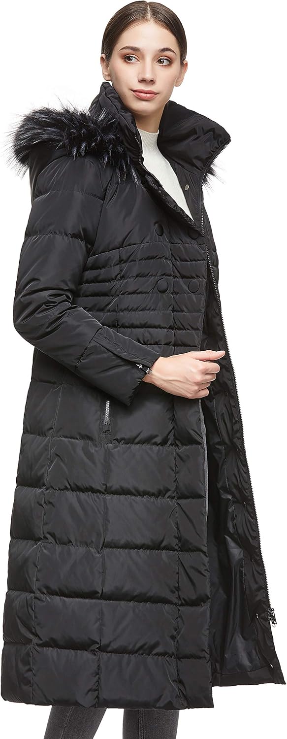 Orolay Women Warm Down Jacket with Hood Fur Raglan Sleeve Coat: Clothing