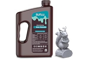 SUNLU 3kg Water Washable 3D Printer Resin, Fast Curing Low Shrinkage, High Precision Photopolymer Resin for LCD/DLP/SLA Printers,395 to 405nm UV Resin, 3000g Grey