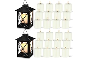 Kittmip 26 Pcs Emergency Candles with Lanterns Set Mini Vintage Lanterns with 5 Hour Long Burning Survival Candles for Outdoor Wedding Camping Hanging Lamp Ornaments Christmas Holiday Decor(Black)