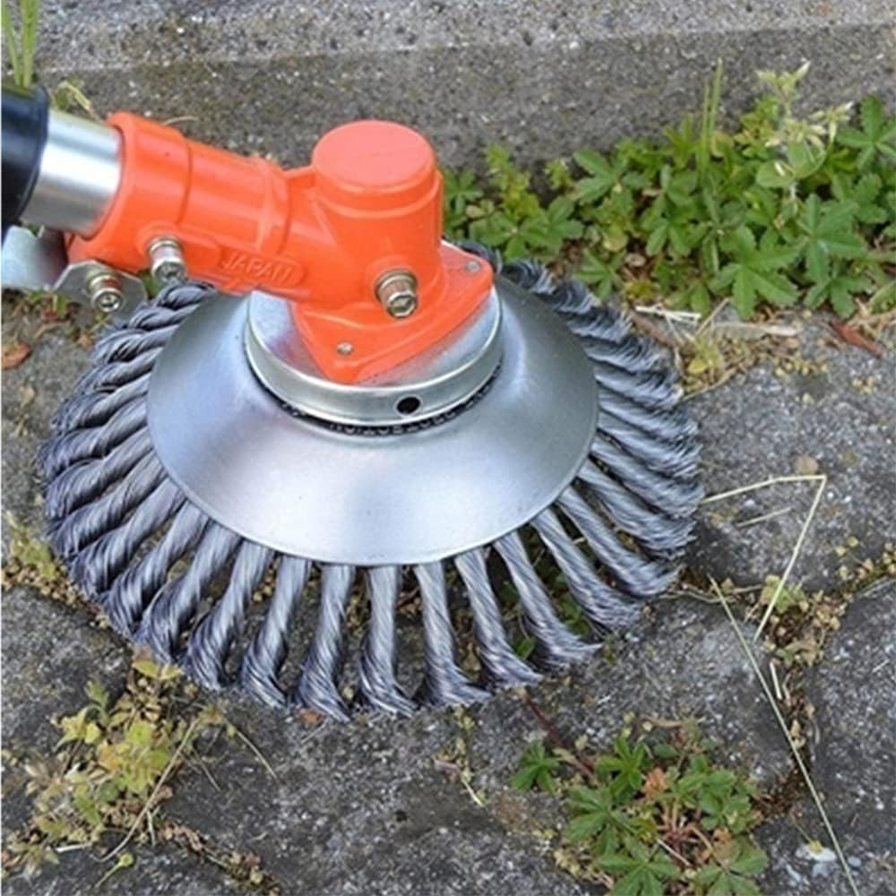 YUET 8'' Grass trimmers Strimmer Head Garden Petrol Trimmer Knotted Wire Brush Solid Steel Wheel Weed Razors Snow Island Plough Rope Mower for 24.5mm Lawn Rotating Replacement Tool