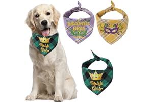 HACRAHO Plaid Dog Bandana, 3 PCS Mardi Gras Dog Bandana Adjustable Dog Triangle Bandana for Small Medium Large Dogs for Carnival