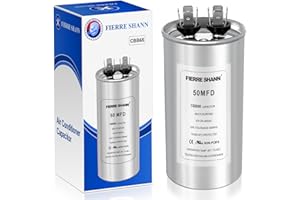 FIERRE SHANN 50 uF/MFD Capacitor for AC, 370 or 440 VAC CBB65 Dual Run Round Capacitors for AC Motor Run, Fan Start, Condenser Straight Cool, Heat Pump, Air Conditioner, and Pool Pump