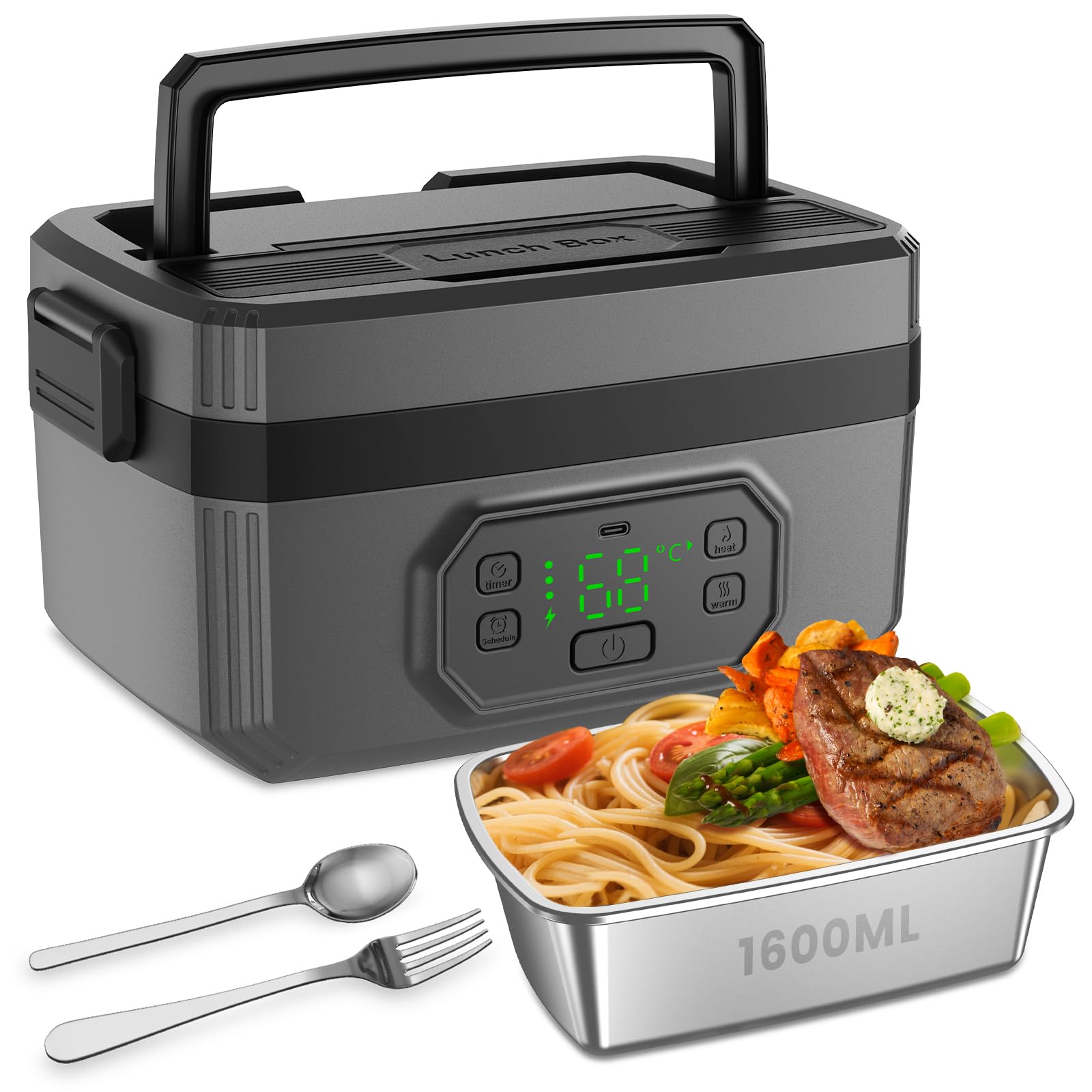 Photo 1 of GalhanEhe Cordless Electric Lunch Box for Adults, 24000mAh Rechargeable Heated Lunchbox for Men, 1.6L Portable Self-Heating Food Warmer for Office Outdoor