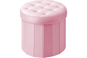 Bsketa® Folding Storage Ottoman Round 14" x 14" x 13"Inch Foot Stool with Thicker Foam Padded Seat Small Velvet Storage Ottoman Bench Foot Rest for Living Room Foldable Coffee Table(Pink)