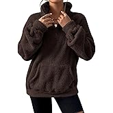 Wyeysyt Sherpa Sweatshirt for Women Fuzzy Fleece Sweatshirts Quarter Zip Up Pullover Soft Long Sleeve Top Pockets