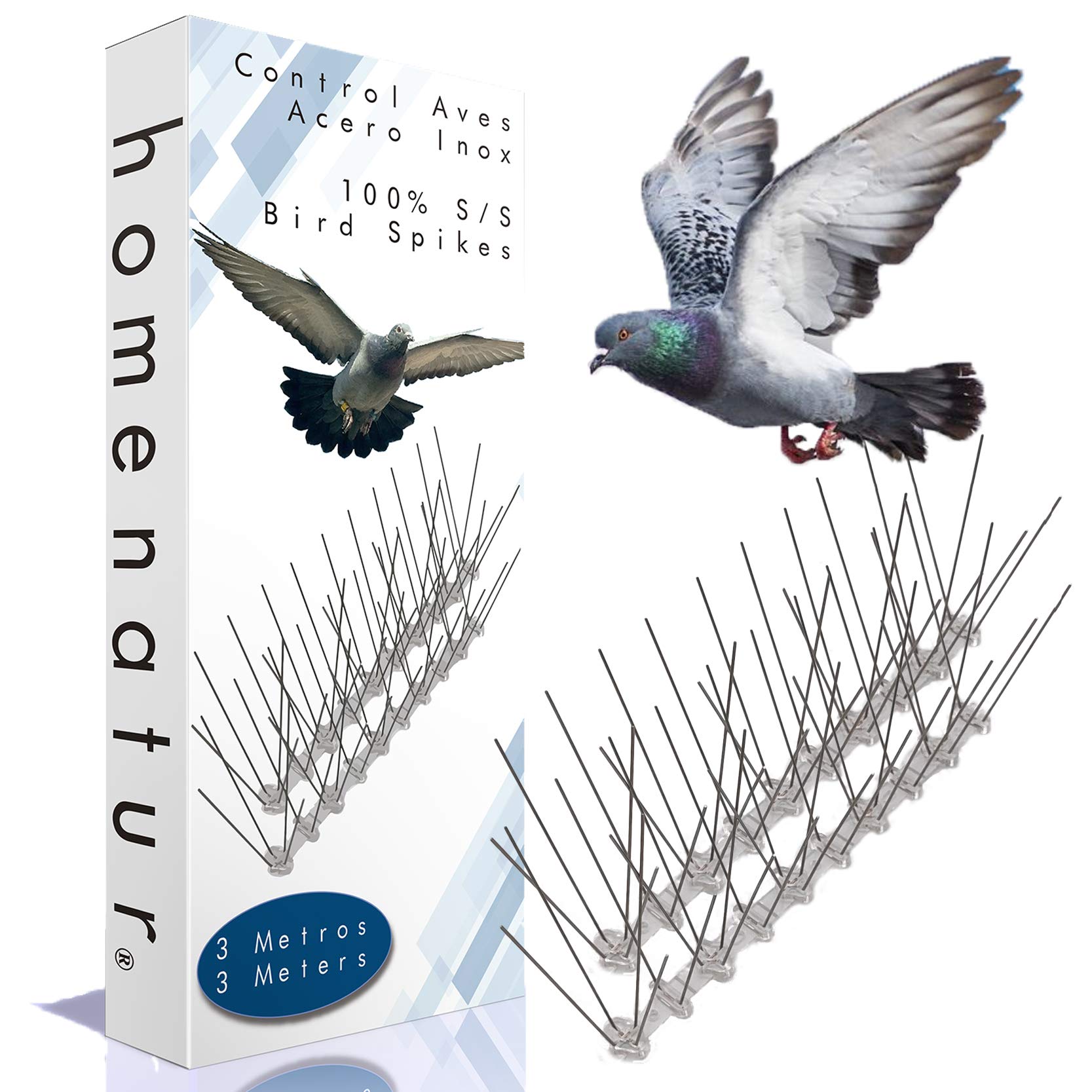 LAZZARU Stainless Steel Bird Spikes - 3 Meters - Pack 12 Rows 25cm - Poultry Repellent Picks - Bird Repellent Kit - Scary Pigeon System for Garden Pest Control