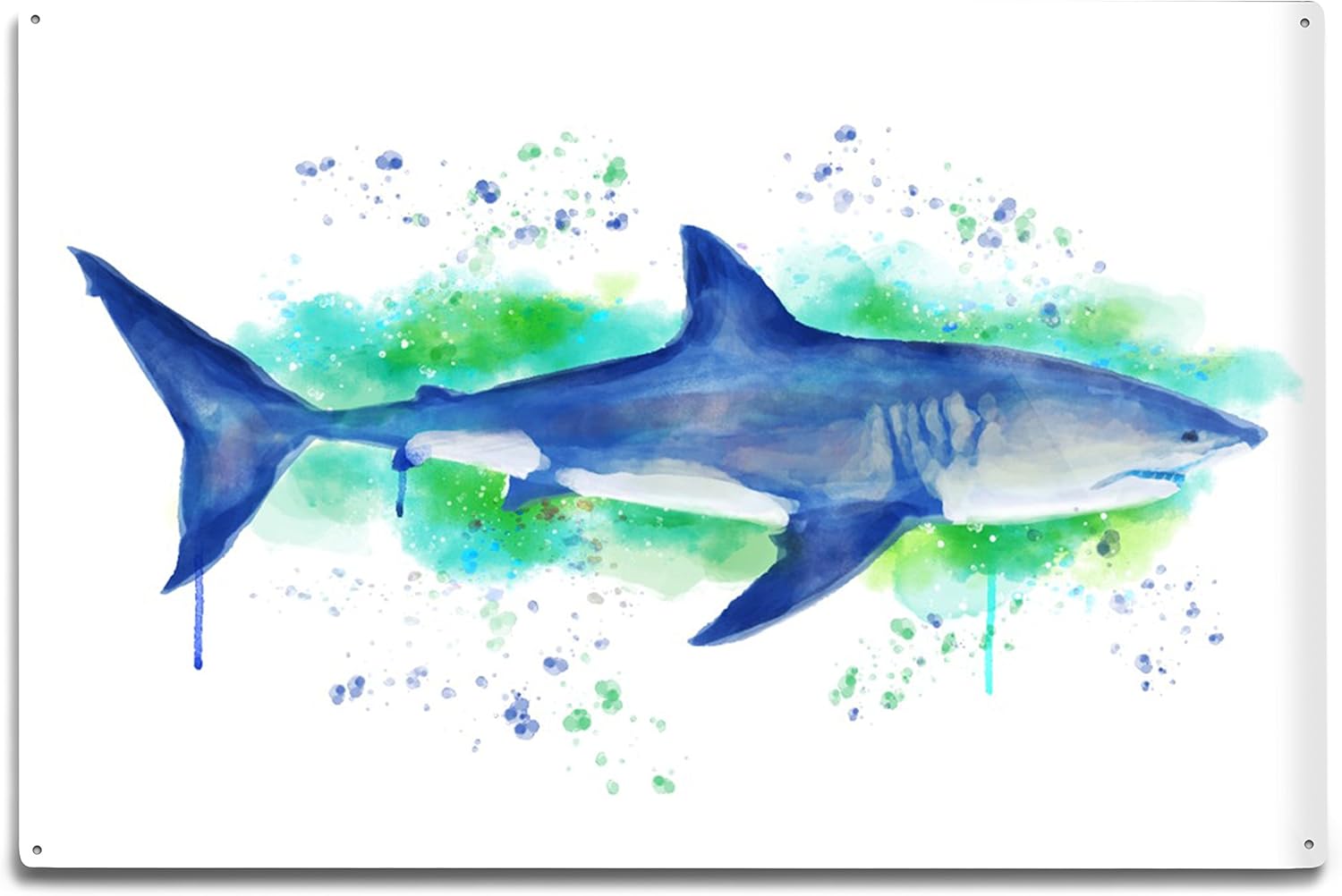 Lantern Press Great White Shark - Watercolor 82985 (6x9 Aluminum Wall Sign, Wall Decor Ready to Hang)