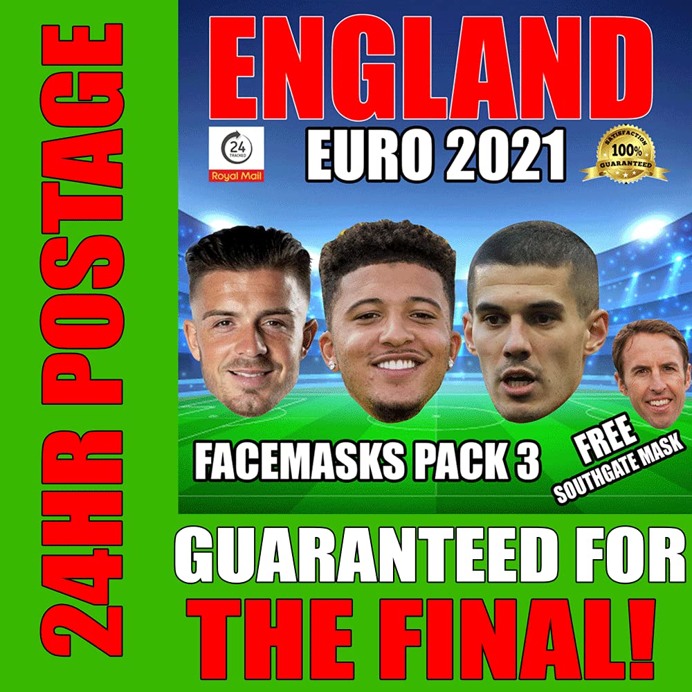 FoxyPrinting England EURO 2021 Celebrity Face Mask Pack 3 GREALISH, SANCHO, COADY, SOUTHGATE