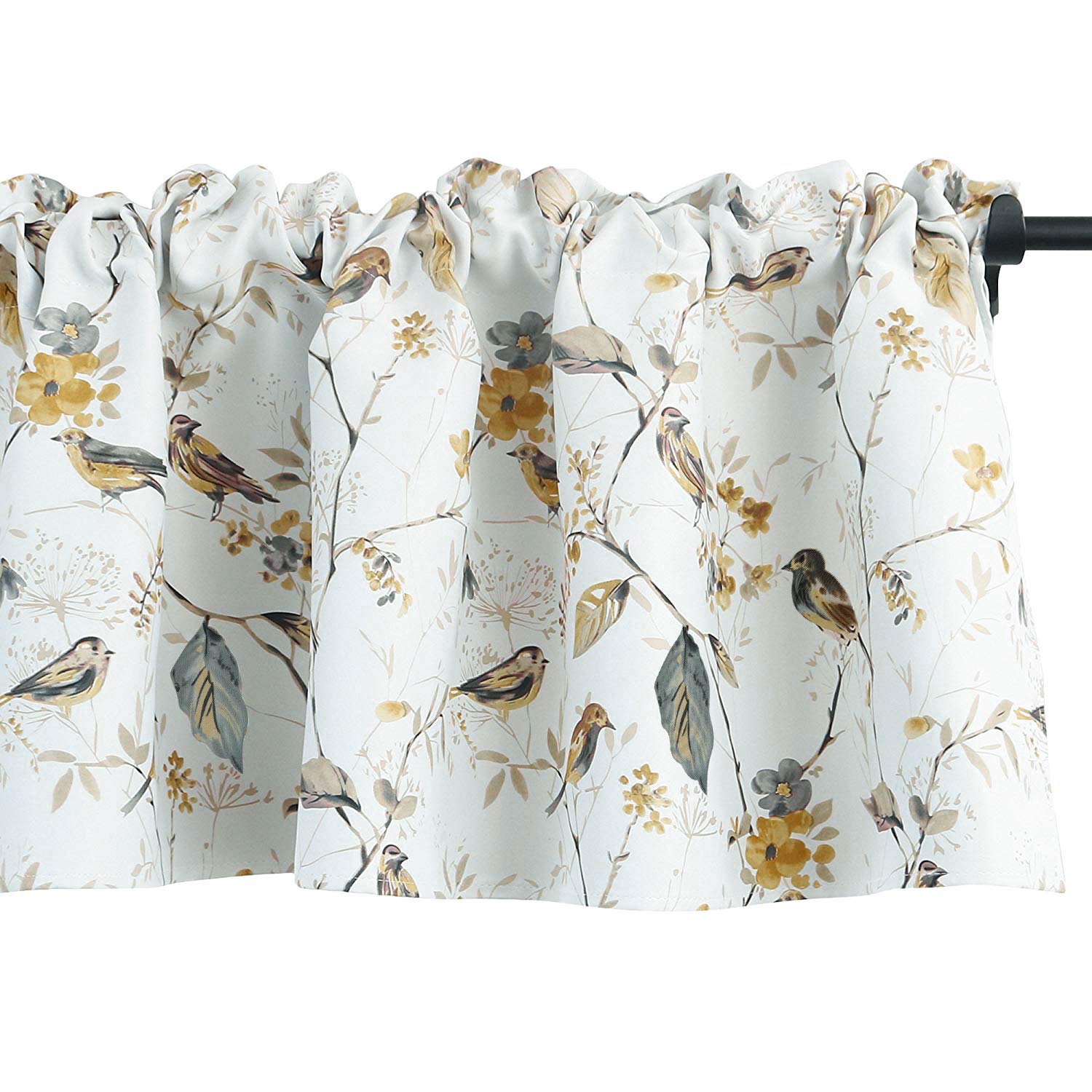 VOGOL Lovely Birds Vines Printed Window Curtains Valance, Rod Pocket Valances for Windows for Kitchen Farmhouse, 52 x 18 Inch, Gray โ image 1