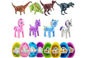 Pinkiwine 8 Pack Jumbo Unicorn & Dinosaur Deformation Eggs Prefilled Plastic Easter Eggs with Toys Inside for Kids Boys Girls Toddlers Easter Basket Stuffers Gifts Fillers Party Favors