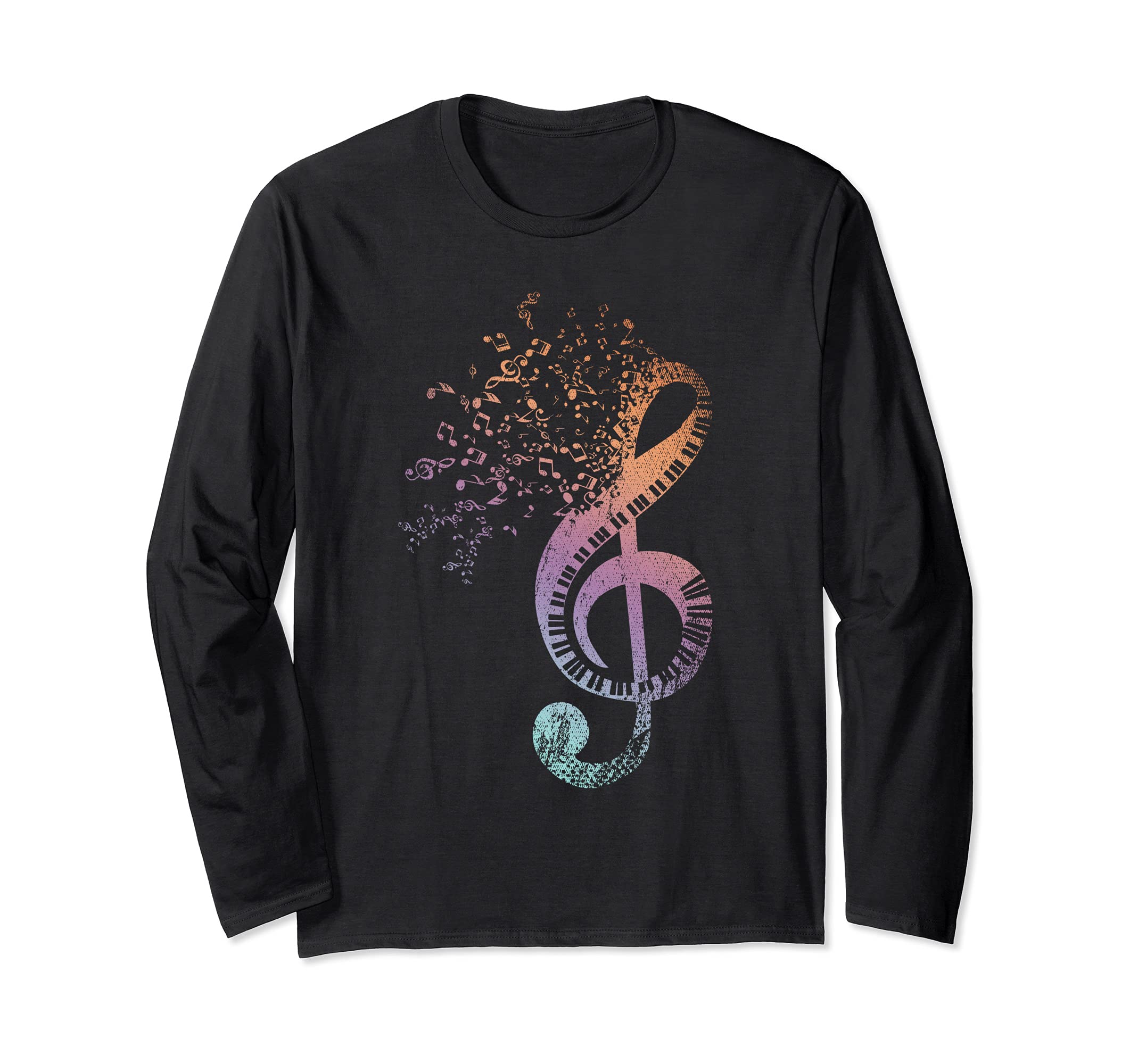 Treble Clef Piano Keyboard Musician Pianist Colorful Piano Long Sleeve T-Shirt
