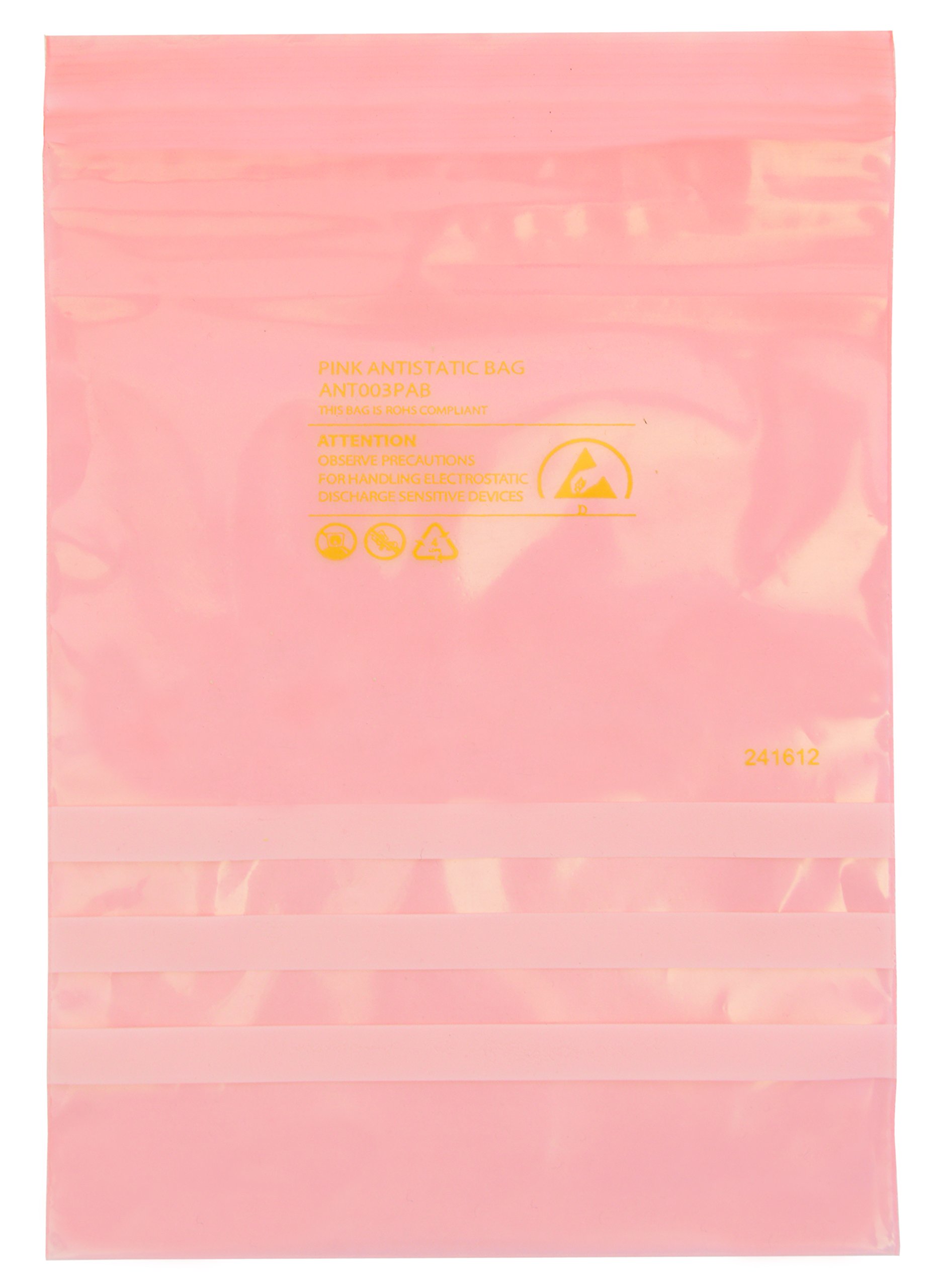 Antistat Pink Anti Static/Reclosable bag with write on panel and logo (4"x6")