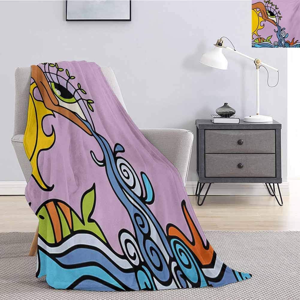 Luoiaax Eye Bedding Flannel Blanket Abstract Fantasy Composition Sun Waterfall Hand with Eye to Swirled Ocean Fish Magic Super Soft and Comfortable Luxury Bed Blanket W54 x L72 Inch Multicolor