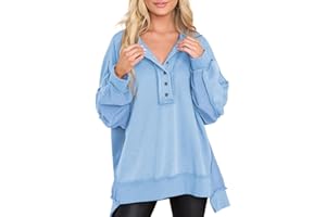 AlvaQ Women's Oversized Sweatshirt Casual Long Sleeve Button Henley Neck Pullover Tunic Tops Outfits