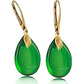 Amber by Mazukna Leverback Earrings for Women – Gold-Plated 925 Silver Drop Earrings with Natural Green Baltic Amber Piece, Lightweight Jewelry with Secure Closure for Everyday Elegance