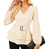GRACE KARIN Women Work Peplum Tops,Long Sleeve Dressy Casual Blouses,V Neck Business Shirt Fall Outfits with Belt