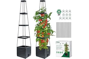 MQUPIN 2PCS Tomatoes Planter Boxes Raised Garden Bed with Trellis for Climbing Vegetables Plants, Self-Watering Planter Boxes