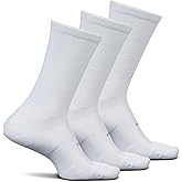 Feetures High Performance Max Cushion Classic Crew Sock for Women & Men - Moisture-Wicking Athletic Socks - White, Large (3 Pair)