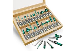 METOTY 20PCS Router Bits Set with 1/4" Shank – Carbide Tipped for Smooth Cuts – Beginner-Friendly for DIY & Woodworking Projects