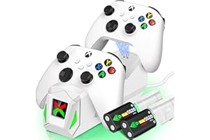 LIFUFUTEE Controller Charger Station with 2x5520mWh Rechargeable Battery Packs for Xbox One/X/S/Elite/Xbox Series X|S, High Speed Charging Dock with 4 Batteries Cover for Xbox One Controller Battery Pack, White