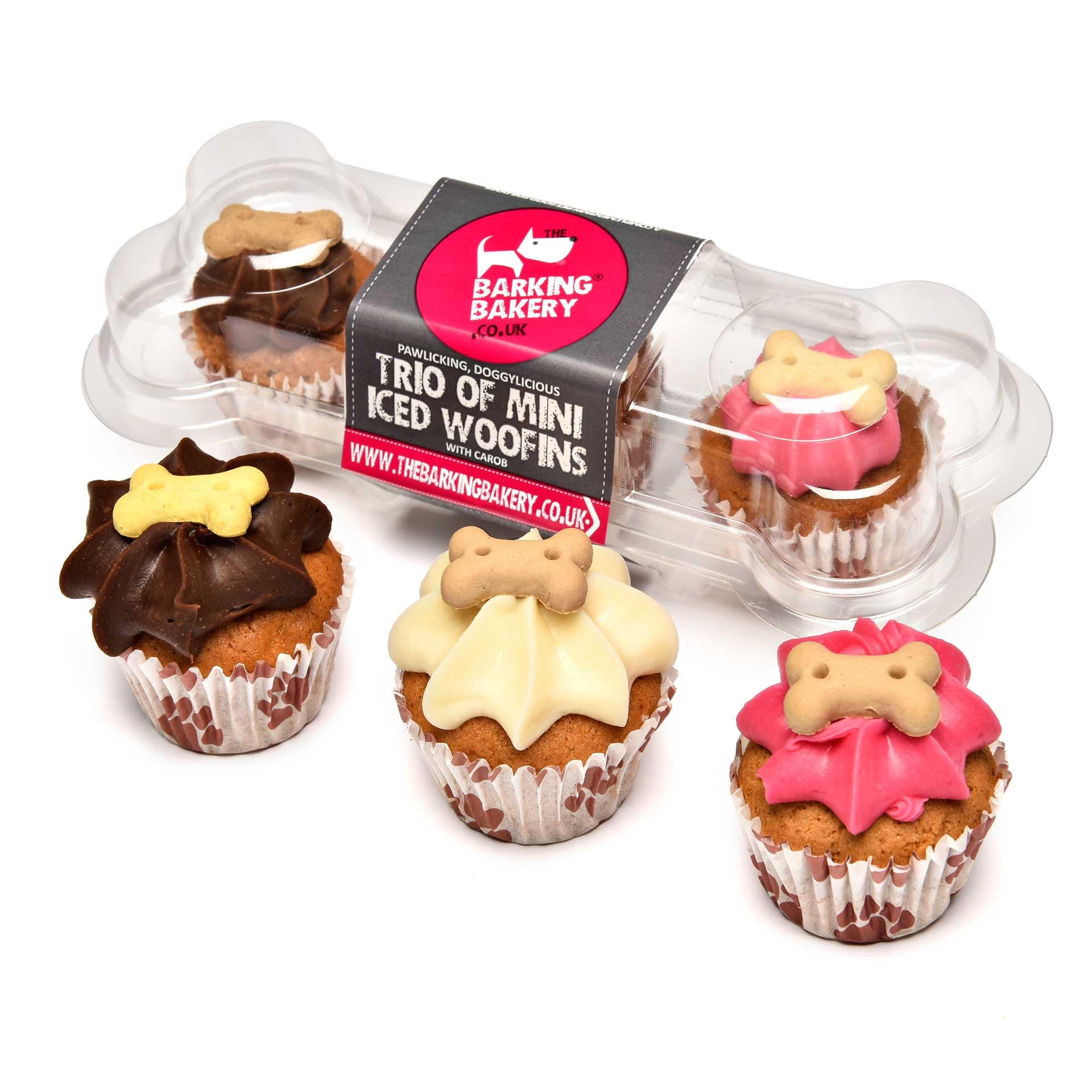 The Barking Bakery Mini Iced Trio Woofins – 3 Mini Cakes for Dogs – Gourmet Dog Treats – Handmade - Meat free - Baked in England – Human Grade Ingredients